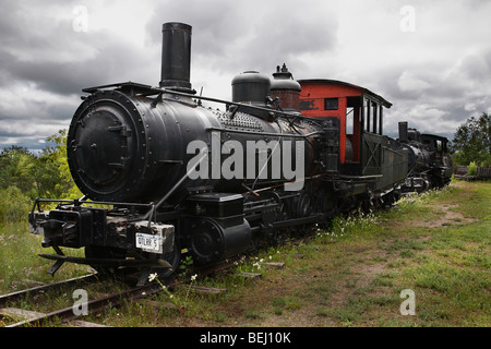 Historische alte Dampflokomotivlokomotive in Quincy Mine Michigan MI in den USA alte Tapeten Tapeten in Vintage-Mode niemand horizontal hochauflösende Tapeten Stockfoto