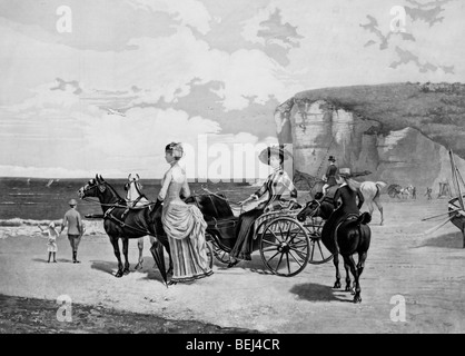 Ein Sommer Abend - Menschen mit Pferden und einer Kutsche am Strand, ca. 1882. Stockfoto