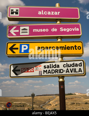 Der Beschilderung auf der Straße, Segovia, Spanien Stockfoto