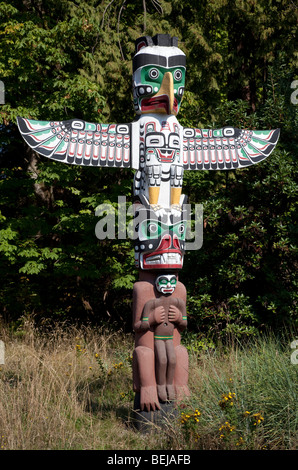 Totempfahl im Stanley Park, Vancouver Kanada Stockfoto