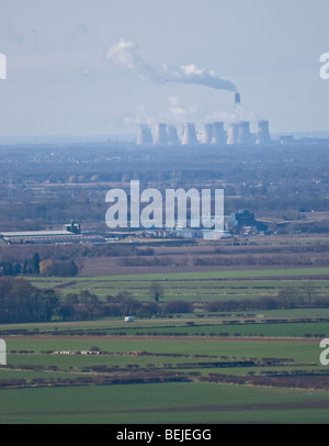 Drax Kraftwerk über das Vale of York aus die Yorkshire Wolds angesehen Stockfoto