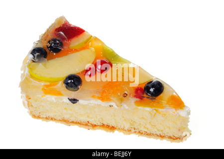 Ein Stück Obst-Torte auf weiß Stockfoto