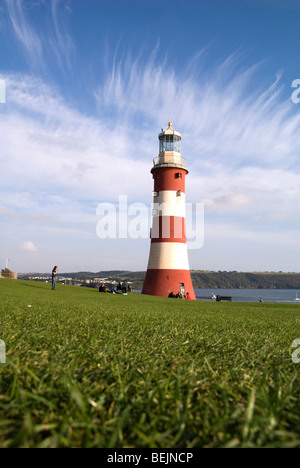 Smeaton Turm (Eddystone Leuchtturm) steht auf der Hacke und mit Blick auf Plymouth Sound, Stockfoto