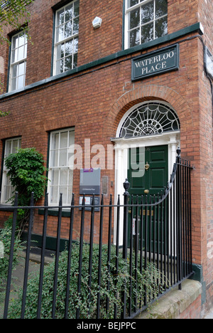 Aus rotem Backstein Georgian House bei Waterloo Place, Oxford Straße, Manchester, England, UK. Stockfoto