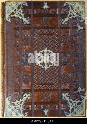 Alte Leder gebunden Bibel, altmodisch, auf die ursprüngliche Gutenberg-Bibel Stockfoto