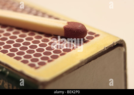 Streichholzkopf und Matchbox. Stockfoto