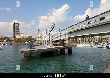 Barcelona Hafen Vell Rambla de Mar Brücke Stockfoto