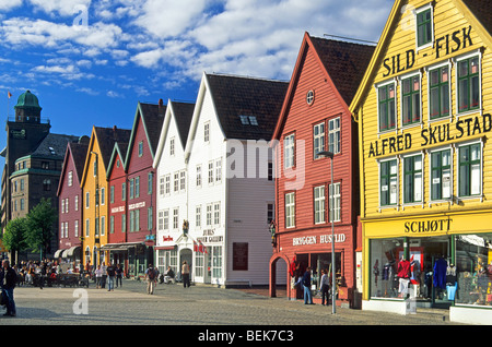 Bunte Hanseatic Häuser am Bryggen, Bergen, Hordaland, Norwegen Stockfoto