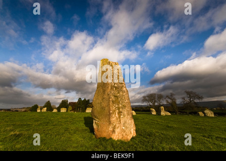 Lange Meg und ihre Töchter zu wenig Salkeld, Cumbria, UK, England. Die 3. größte neolithische Steinkreis in England Stockfoto