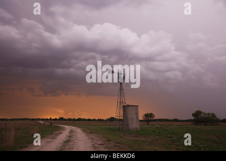 Windmühle bei Sonnenuntergang, Sinton, Fronleichnam, Coastal Bend, Texas, USA Stockfoto