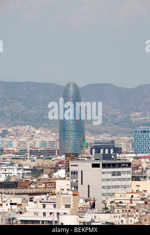 Barcelona Torre Agbar-Turm aus Montjüic Stockfoto