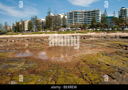 Ferienwohnungen am Strand in Mooloolaba an der Sunshine Coast, Queensland, Australien Stockfoto