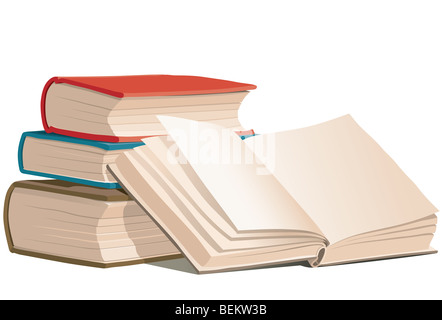 Bücher liegen auf einem weißen Hintergrund isoliert. Stockfoto
