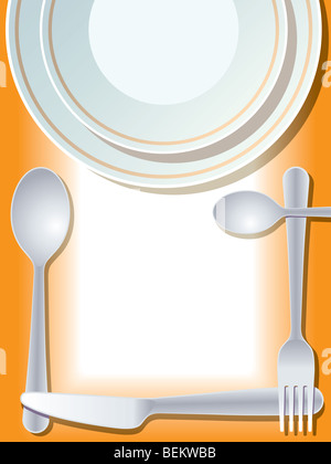Gedeck mit Teller, Gabel, Löffel, Messer Stockfoto