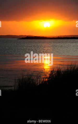 Sonnenuntergang an der Bucht im Currituck Club in Corolla, North Carolina. Stockfoto