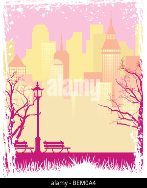 Grunge Herbst Hintergrund mit einer Stadt und einem park Stockfoto