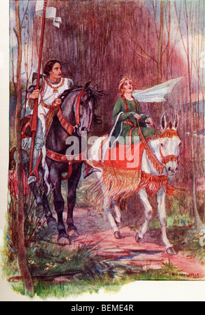 Sir Lancelot und Königin Guinevere. Farbige Illustration aus dem Buch The Gateway zu Tennyson veröffentlicht 1910. Stockfoto