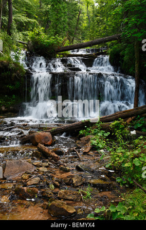 Wagner Waterfalls Munising Michigan Upper Peninsula Hiawatha National Forest Michigan MI Bilder hochauflösendes vertikales Format in den USA Hi-res Stockfoto
