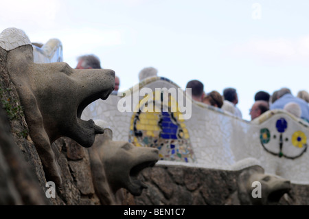 Architektonische Wunder, entworfen von modernistischen Architekten Antonio Gaudi im Park Güell, ein Wahrzeichen von Barcelona, Spanien. Stockfoto