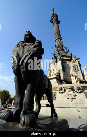 Mirador de Colón-Columbus-Statue im Placa del Portal De La Pau, einem der schönsten Plätze in Barcelona, Spanien Stockfoto