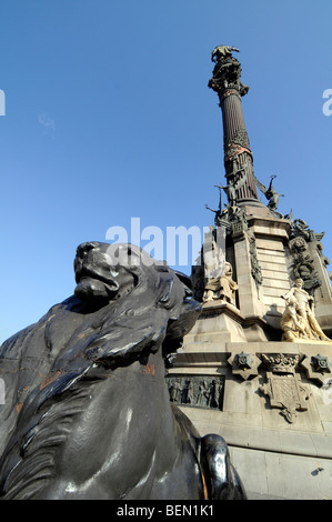 Mirador de Colón-Columbus-Statue im Placa del Portal De La Pau, einem der schönsten Plätze in Barcelona, Spanien Stockfoto