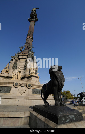 Mirador de Colón-Columbus-Statue im Placa del Portal De La Pau, einem der schönsten Plätze in Barcelona, Spanien Stockfoto