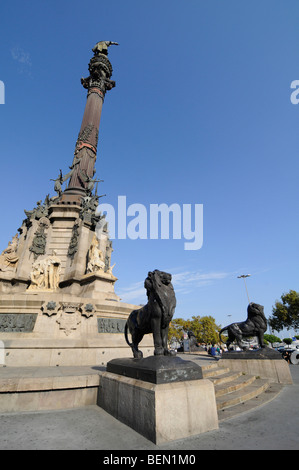 Mirador de Colón-Columbus-Statue im Placa del Portal De La Pau, einem der schönsten Plätze in Barcelona, Spanien Stockfoto