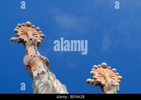 Nahaufnahme Foto die Kirchtürme der Sagrada Familia Gaudis riesige Kirche in Barcelona, Spanien. Stockfoto