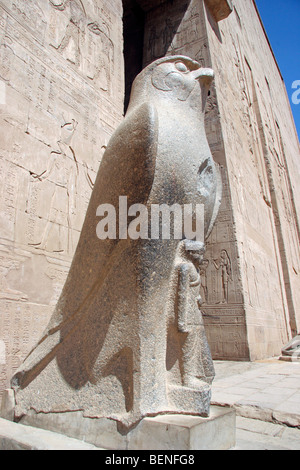 Statue des Horus an den Tempel von Edfu, antiken ägyptischen Tempel befindet sich am Westufer des Nil, Ägypten, Nordafrika Stockfoto