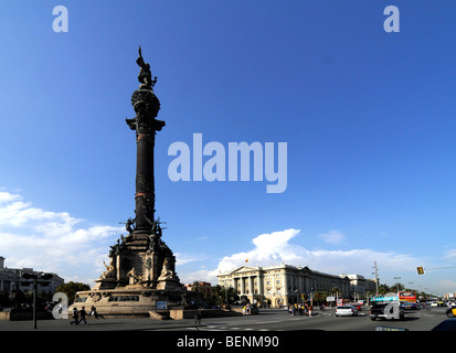 Mirador de Colón-Columbus-Statue im Placa del Portal De La Pau, einem der schönsten Plätze in Barcelona, Spanien Stockfoto