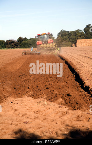 Traktor, Pflügen, Shottisham, Suffolk, England Stockfoto
