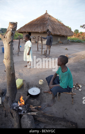 SOUTH SUDAN frühen Morgen Szene auf einem landwirtschaftlichen Gehöft YEI. Stockfoto