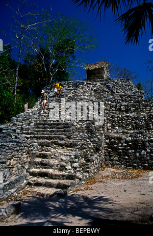 Touristen, Pyramiden, Tempel, Las Pinturas Gruppe, Coba Archäologische Stätte, Maya, Ruine, Maya Ruinen, Coba, Quintana Roo, Yucatan, Mexiko Stockfoto