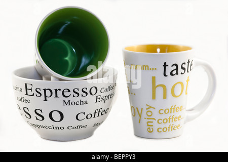 Tee Tasse Caffe Espresso Kaffee Tasse weißen Hintergrund Geschmack genießen entspannen mmm Stockfoto