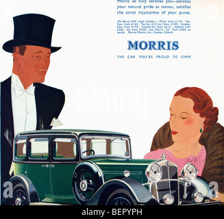 Detail einer Art-deco-Stil Werbung für das Morris-Auto. Aus den dargestellten London Nachrichten, Weichnachtsausgabe, 1933. Stockfoto