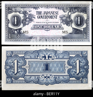 Ein-Dollar-Banknote herausgegeben von der japanischen Regierung während der japanischen Besetzung von Malaya 1942-1945. "Banane Geld" Stockfoto