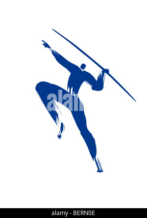 Abbildung: Athlet Vorbereitung Javelin weißen Hintergrund zu werfen Stockfoto