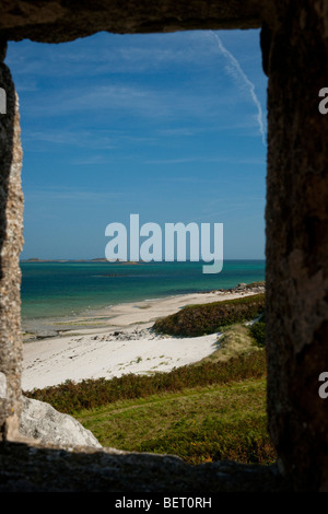 Rushy Punkt gesehen von der Block-House über alte Grimbsby, Isles of Scilly Tresco Stockfoto