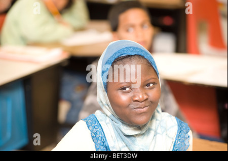 Musselin Studentin in Buche Elementary School, Manchester, NH. Bild ist kein Modell / Eigenschaft freigegeben. Stockfoto