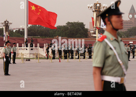 Flag-Zeremonie am Tiananmen-Platz Stockfoto