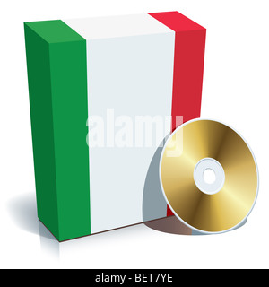 Italienische Software Box mit Nationalflagge Farben und CD. Stockfoto