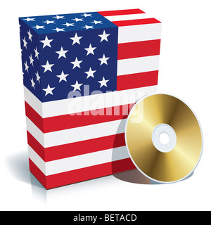 Amerikanischen Software-Box mit Nationalflagge Farben und CD. Stockfoto