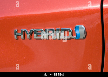 Ein Tag auf der Seite einen Toyota Prius liest HYBRID Stockfoto