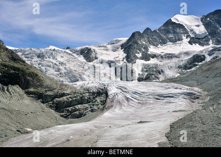 Moiry Gletscher zeigen Moräne und Rückzug Eis und Schnee in den Walliser Alpen / Walliser Alpen, Valais / Wallis, Schweiz Stockfoto