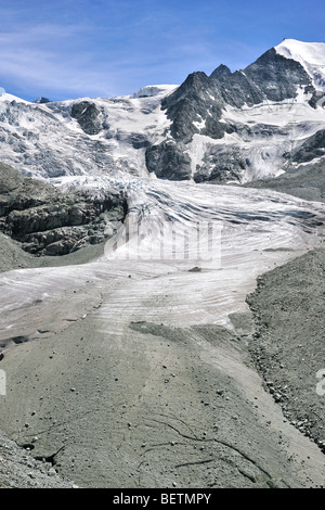 Moiry Gletscher zeigen Moräne und Rückzug Eis und Schnee in den Walliser Alpen / Walliser Alpen, Valais / Wallis, Schweiz Stockfoto