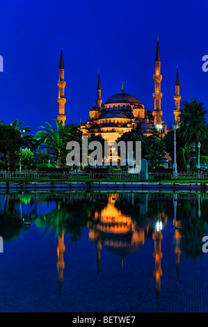 Blaue Moschee Istanbuls in der Nacht Stockfoto