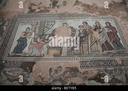 Das römische Mosaik von Achilles in der Villa des Theseus in Kato Pafos in Zypern Stockfoto