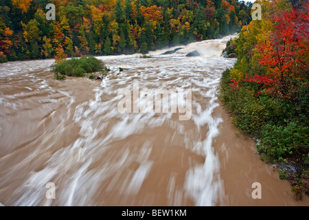 Chippewa Falls entlang der Chippewa River in Flut nach Gewitter Herbst, Ontario, Kanada. Überschwemmungen Stockfoto