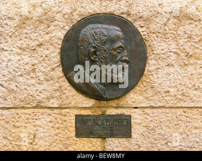 Bronzene Gedenktafel, Barcelona, Spanien, Nahaufnahme Stockfoto
