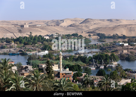 Blick auf den Nil Landschaft von Aswan, Assuan, Ägypten Stockfoto